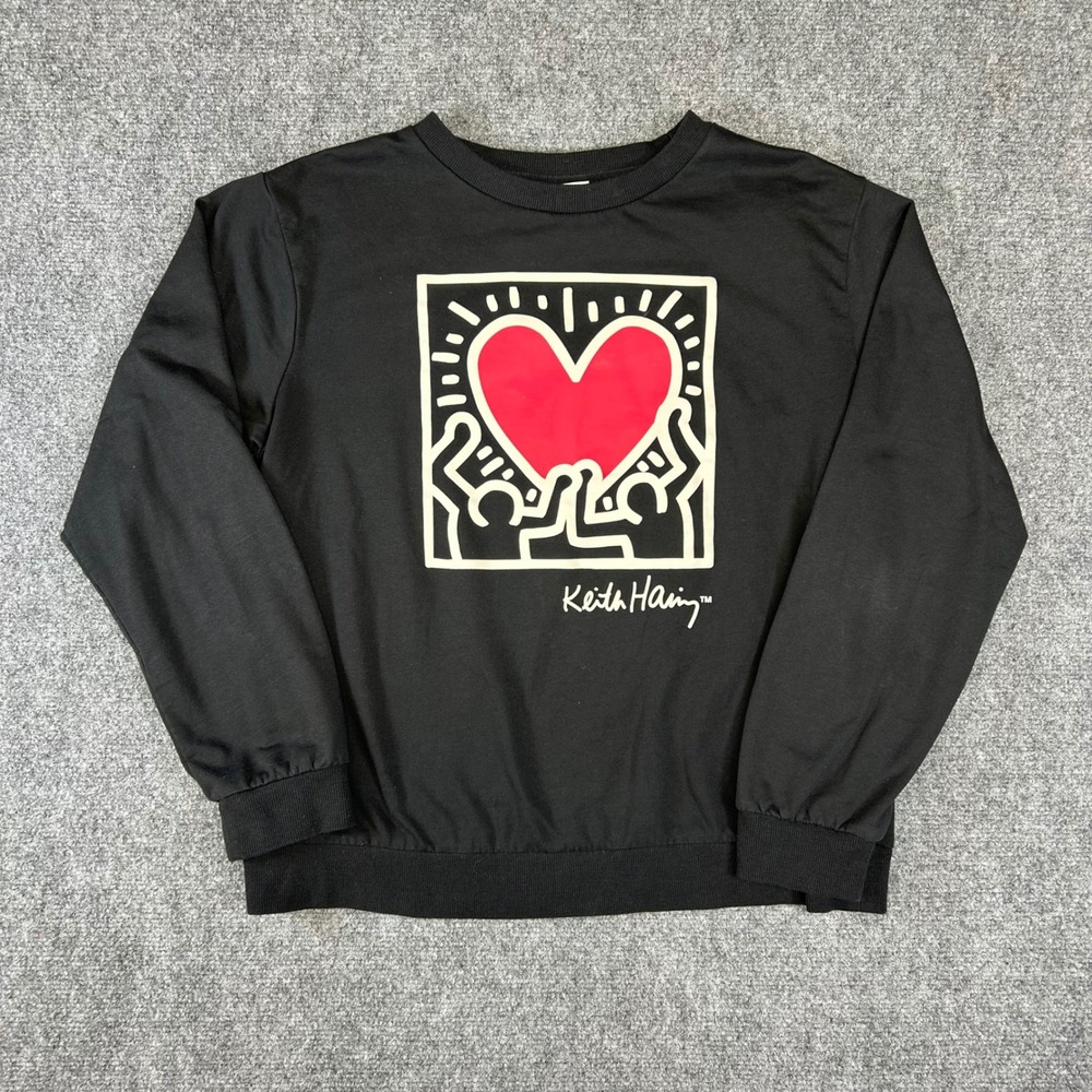 Keith Haring Graphic Sweatshirt Black Heart Radiant People Crewneck Medium